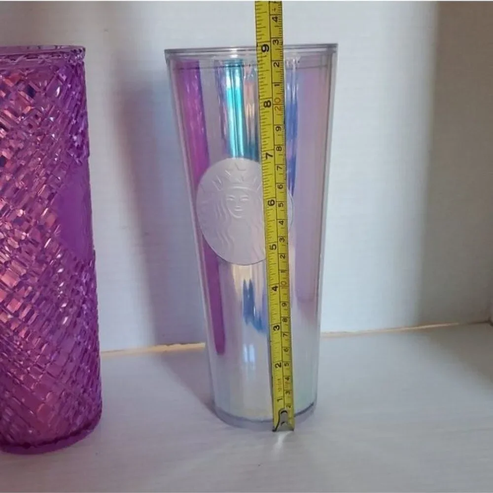 2 Starbucks Travel Cold Cup Iridescent Diamond Unicorn Purple Taffy Venti 24 oz